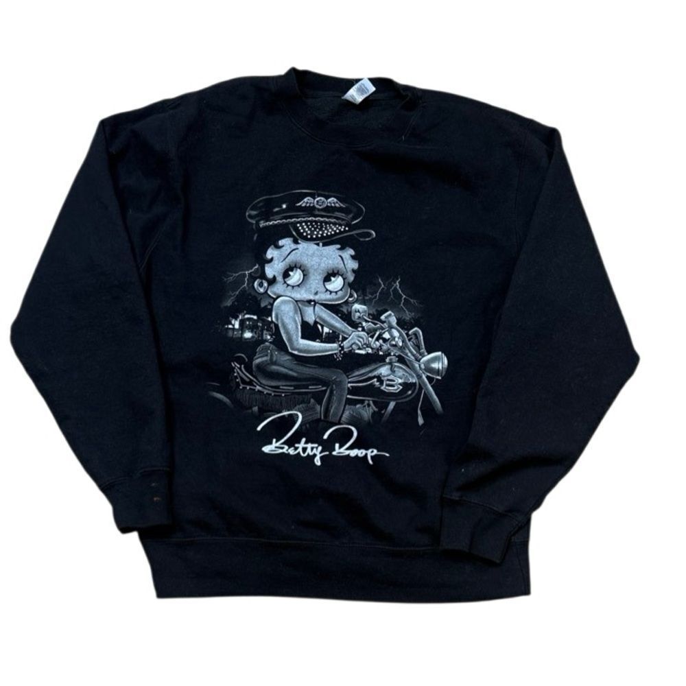 Betty Boop Motorcycle Mama Sweatshirt Black Unisex Medium